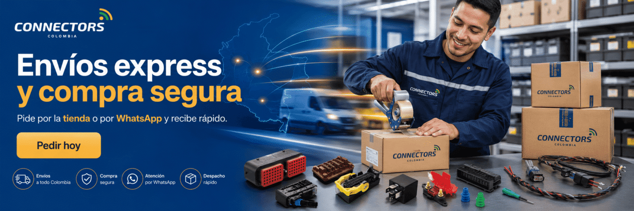 Envíos exprés y compra segura de conectores. Imagen comercial de Connectors Colombia con conectores, arneses y repuestos eléctricos.