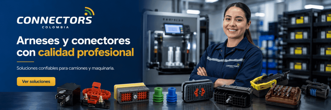 Arneses y conectores profesionales para camiones. Imagen comercial de Connectors Colombia con conectores, arneses y repuestos eléctricos.