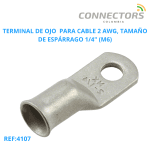 Ring terminal for 2 AWG wire, 1/4" stud size (M6)