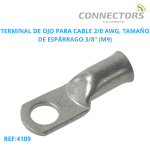 Ring terminal for 2/0 AWG wire, 3/8" stud size (M9)