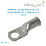 Ring terminal for 2/0 AWG wire, 1/2" stud size (M12)